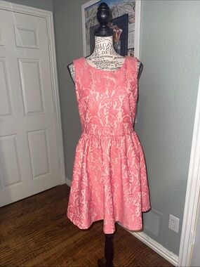 Coral Pink Lace Fit & Flare Dress